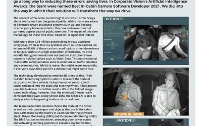emotion3D won ‘Best In-Cabin Camera Software Developer 2021’ Award